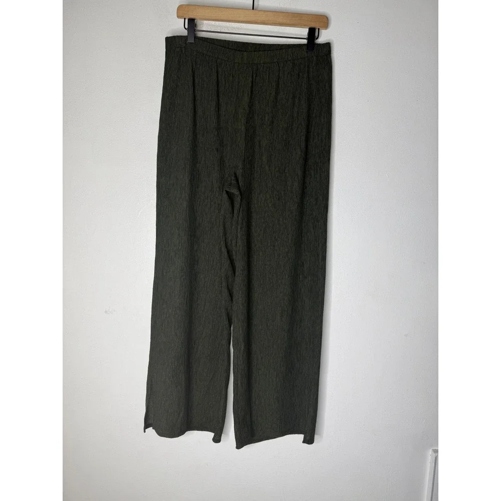 Eileen Fisher green Crinkle Textured Tunic Top and Wide Leg Pant set xs/s